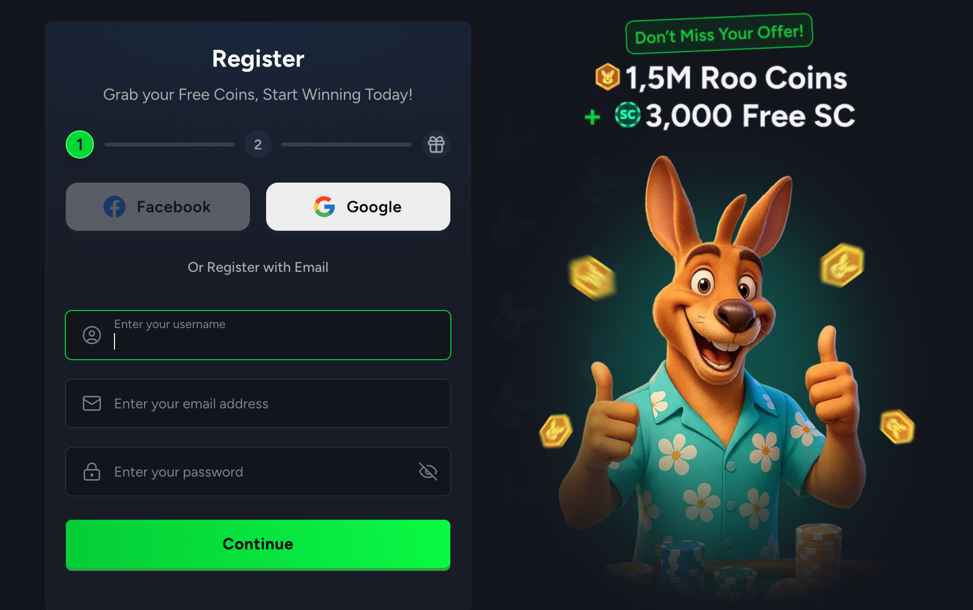 Roo Vegas Welcome Package Offer